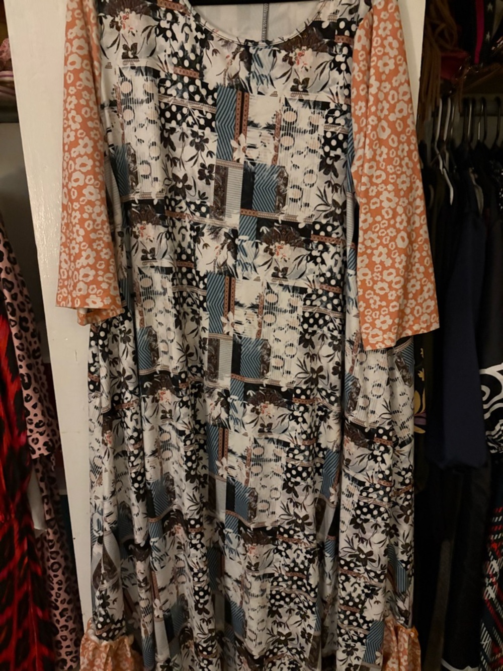 Patchwork Floral Maxi Dress with Peach Sleeves